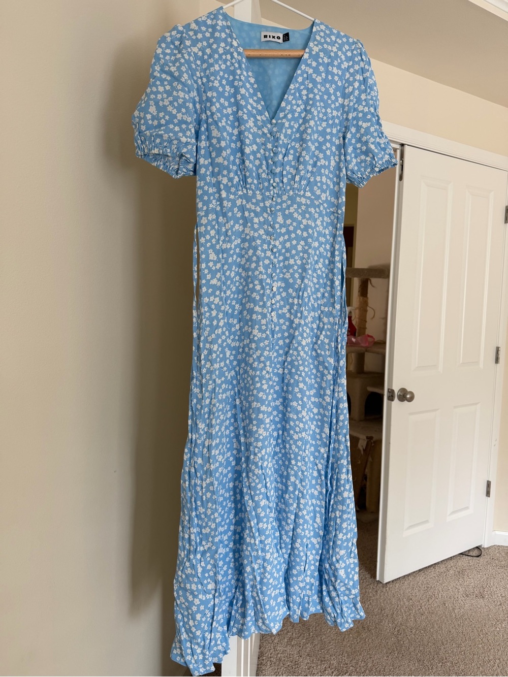 Rixo front split chiffon midi dress